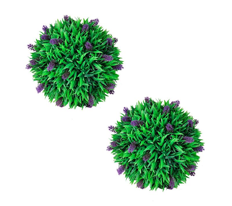 Ensemble De 2 Boules De Buis Artificiel Avec Lavande 30 Cm