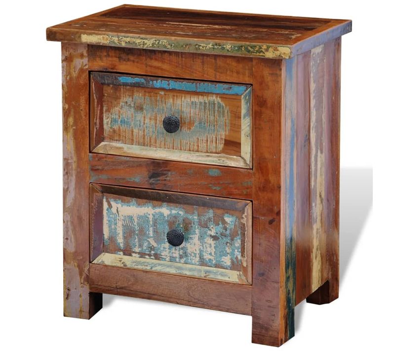 Table De Chevet Avec 2 Tiroirs Bois Massif Recyclé