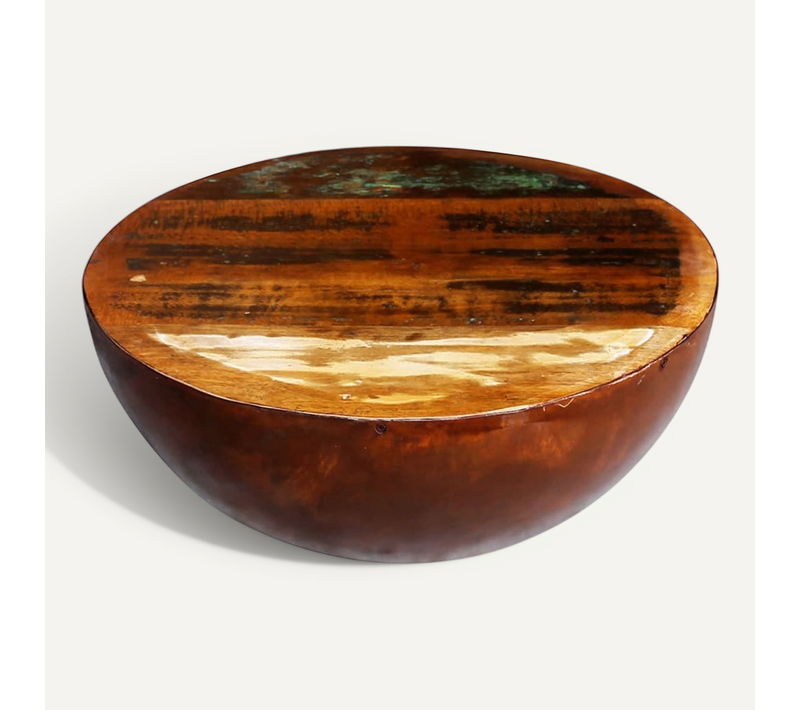 Table Basse Forme De Bol Avec Base En Acier Bois Recyclé