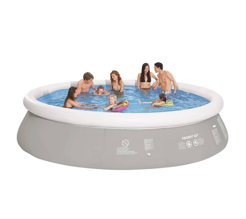 Piscine Gonflable Gris 450x122 Cm Ronde Jardin Terrasse Cour Arrière-cour Extérieur