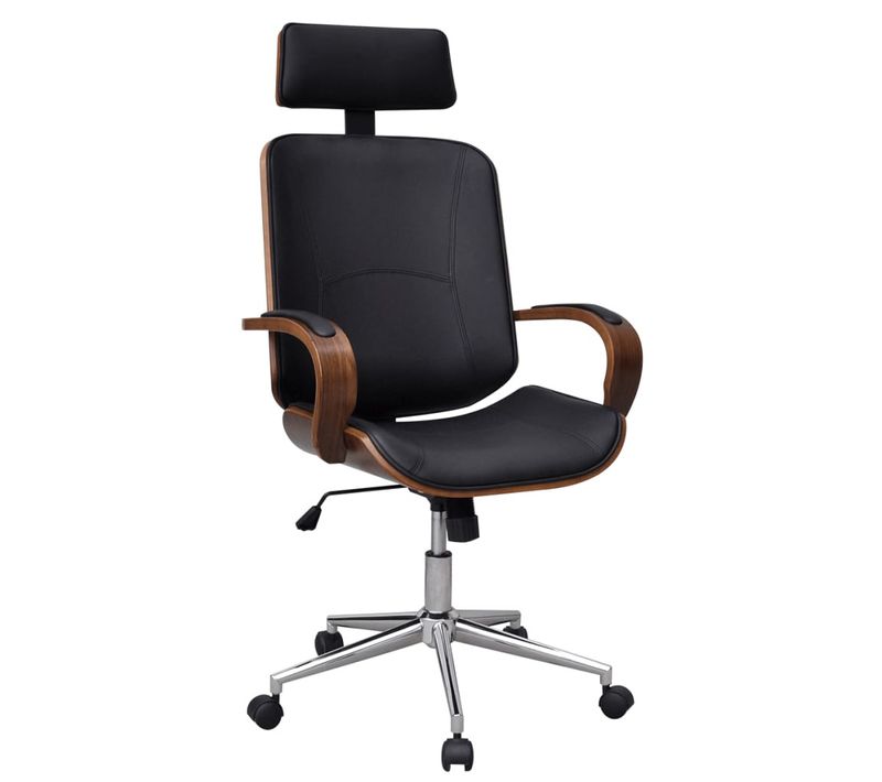 Chaise De Bureau Rotative En Bois Cintré Avec Repose-tête Et Faux Cuir