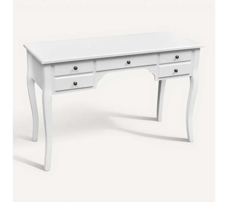 Bureau Français En Bois Avec Pieds Courbés Et 5 Tiroirs