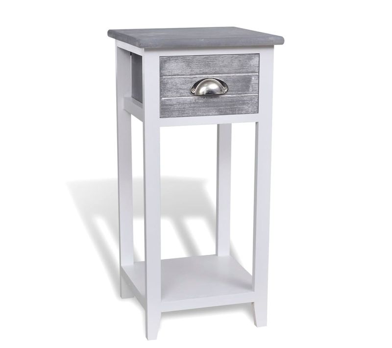 Table De Chevet Avec 1 Tiroir Gris Et Blanc Rectangulaire Armoire De Nuit Rangement Chambre