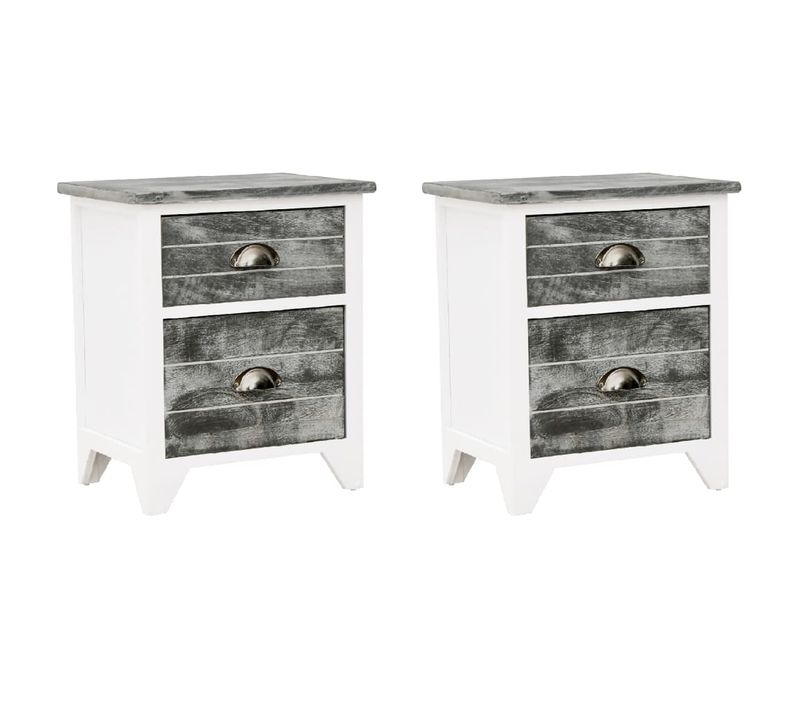 Table De Chevet 2 Pièces Avec 2 Tiroirs Gris Et Blanc Rectangulaire Armoire De Nuit Chambre