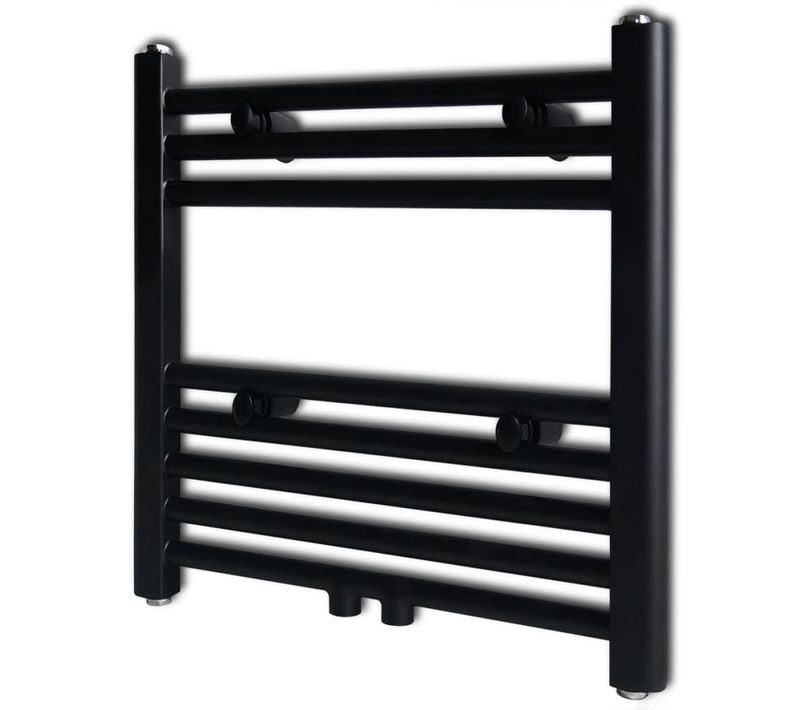 Sèche-serviettes Eau Chaude à Rails Droits Noir 480 X 480 Mm