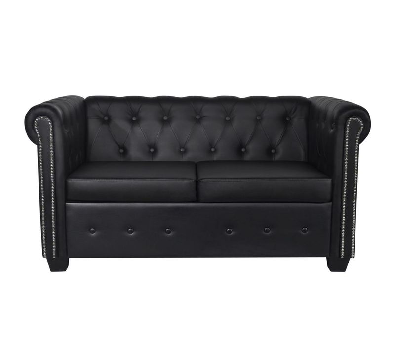 Canapé Chesterfield À 2 Places Cuir Synthétique Noir