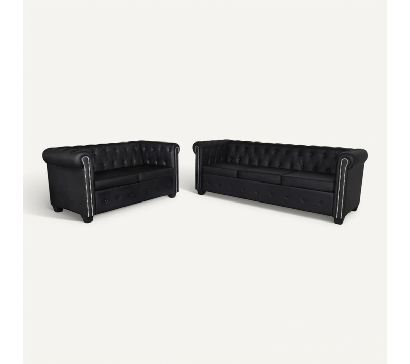 Jeu De Canapé À 2 Places Et À 3 Places Cuir Synthétique Noir