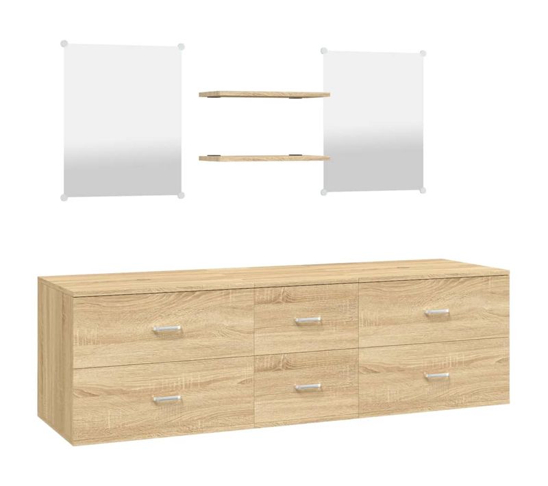 Ensemble De Meubles Salle De Bain 5 Pièces Chêne Bois Contreplaqué