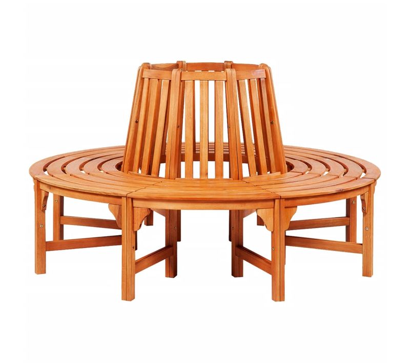 Banc D'arbre Ø 160 Cm Bois Dur Tropical D'eucalyptus Rond Siège Jardin Terrasse Cour