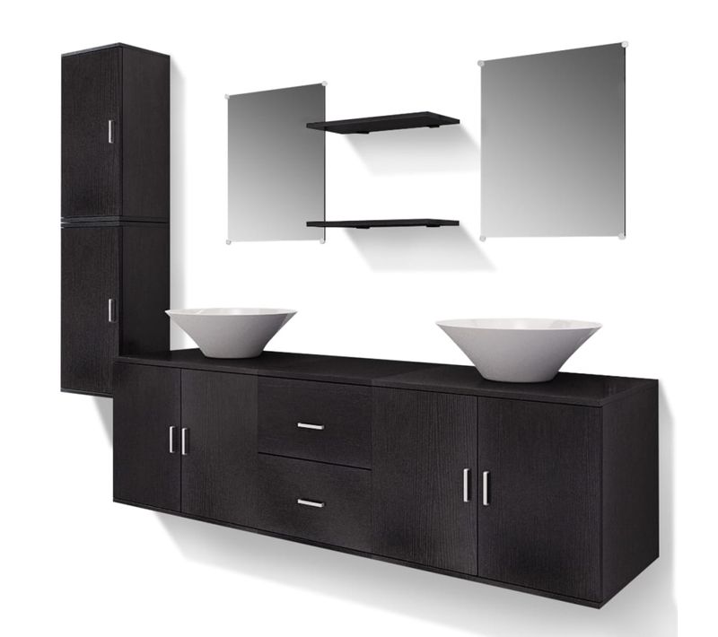 Mobilier De Salle De Bain Avec Lavabo 9 Pièces Noir