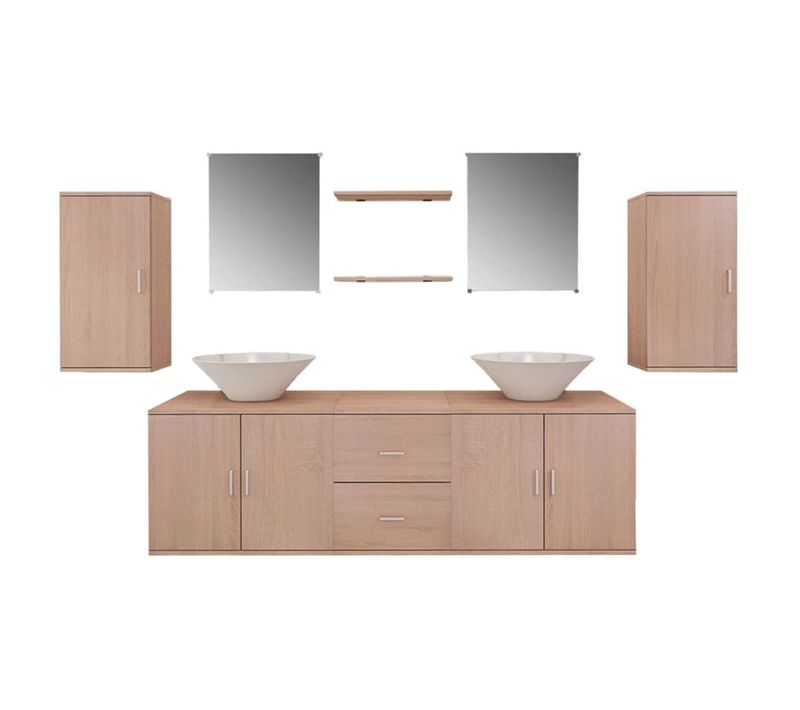 Mobilier De Salle De Bain Avec Lavabo 9 Pièces Beige