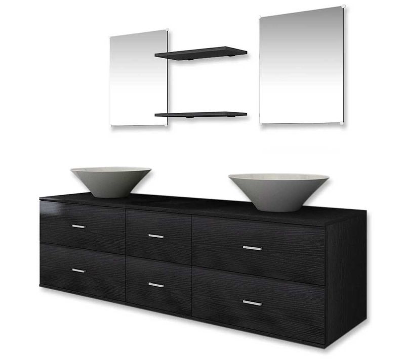 Mobilier De Salle De Bain Avec Lavabo 7 Pièces Noir