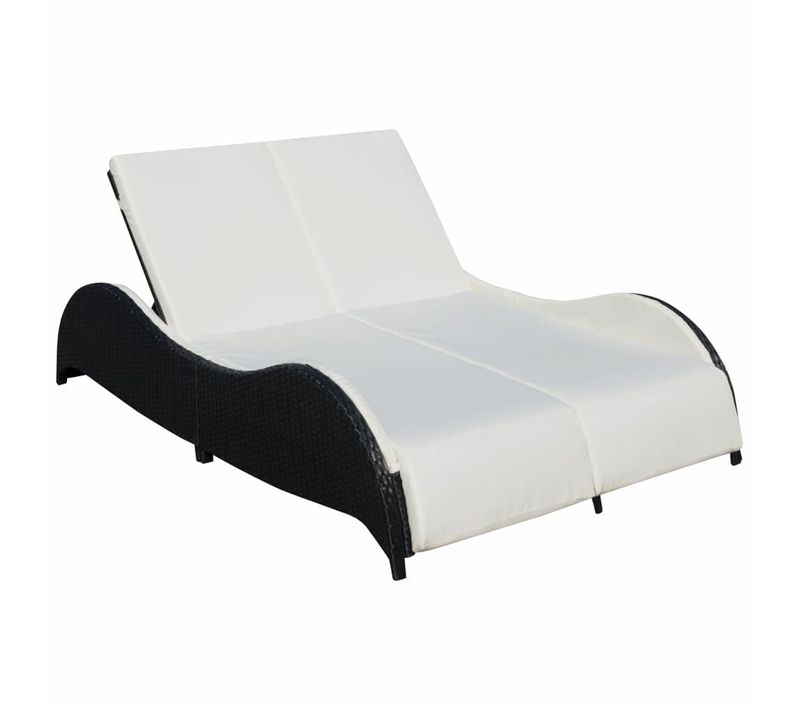 Chaise Longue Double Avec Coussin Résine Tressée Noir
