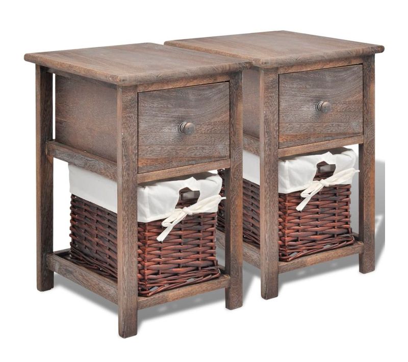 Table De Chevet 2 Pièces Bois Marron