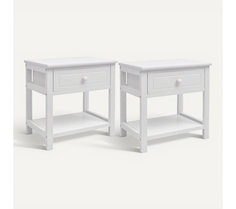 Tables De Chevet 2 Pièces Bois Blanc 1 Tiroir Table De Nuit De Rangement