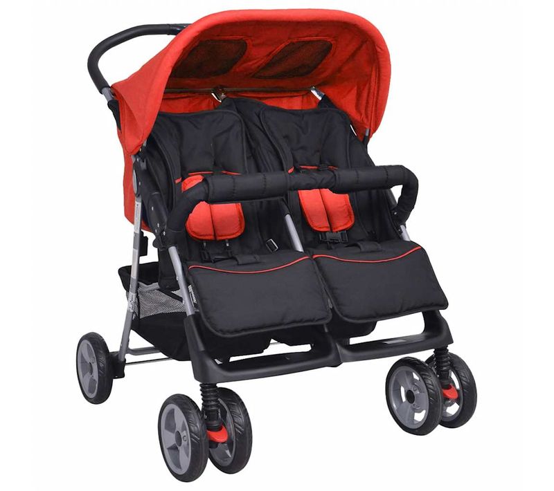 Poussette Double Bébé Acier Rouge/noir Inclinable Pliable