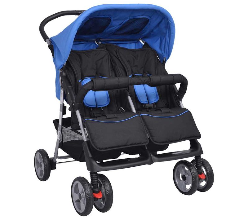 Poussette Double Bébé Acier Pliable Dossier Réglable Bleu/noir