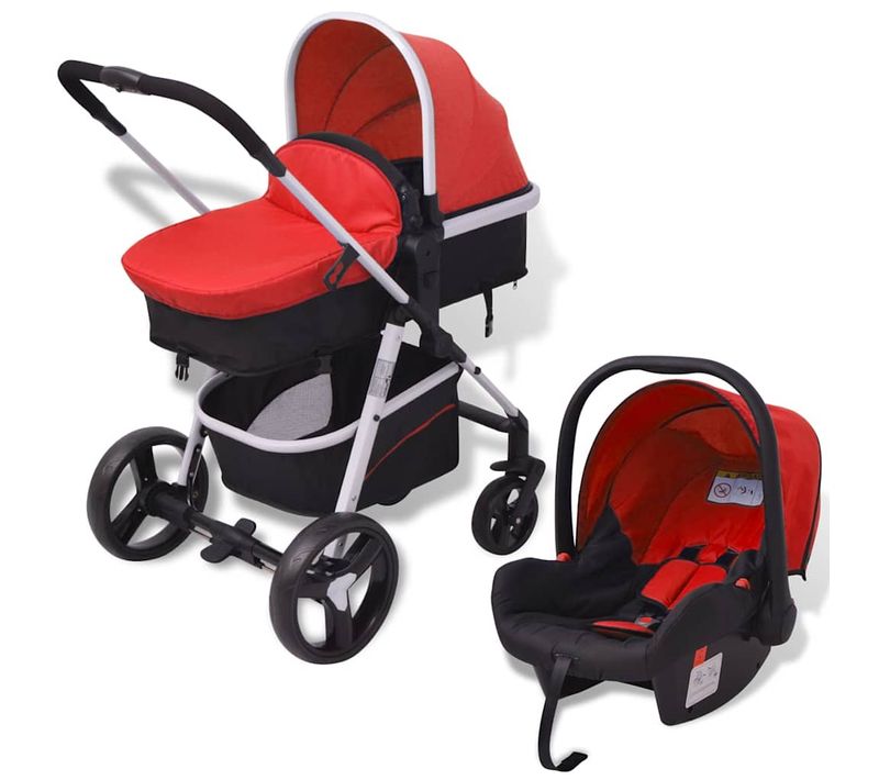 Poussette 3-en-1 Aluminium Rouge Et Noir