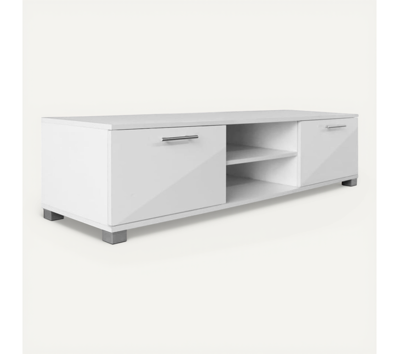Meuble TV Blanc Brillant 120 X 40,5 X 35 Cm Étagères De Rangement Gestion Des Câbles