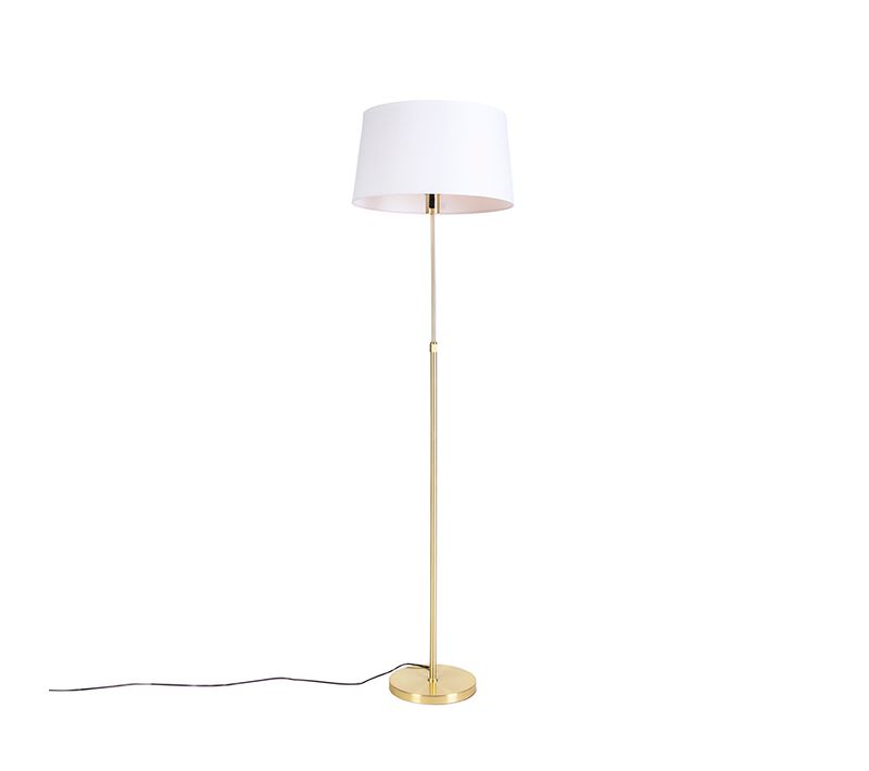 Lampadaire Or / Laiton Avec Abat-jour En Lin Blanc 45 Cm - Parte