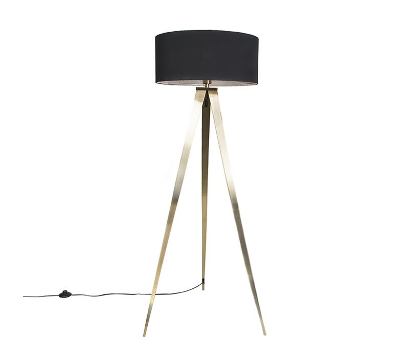 Lampadaire Moderne En Laiton Avec Abat-jour Noir - Ilse