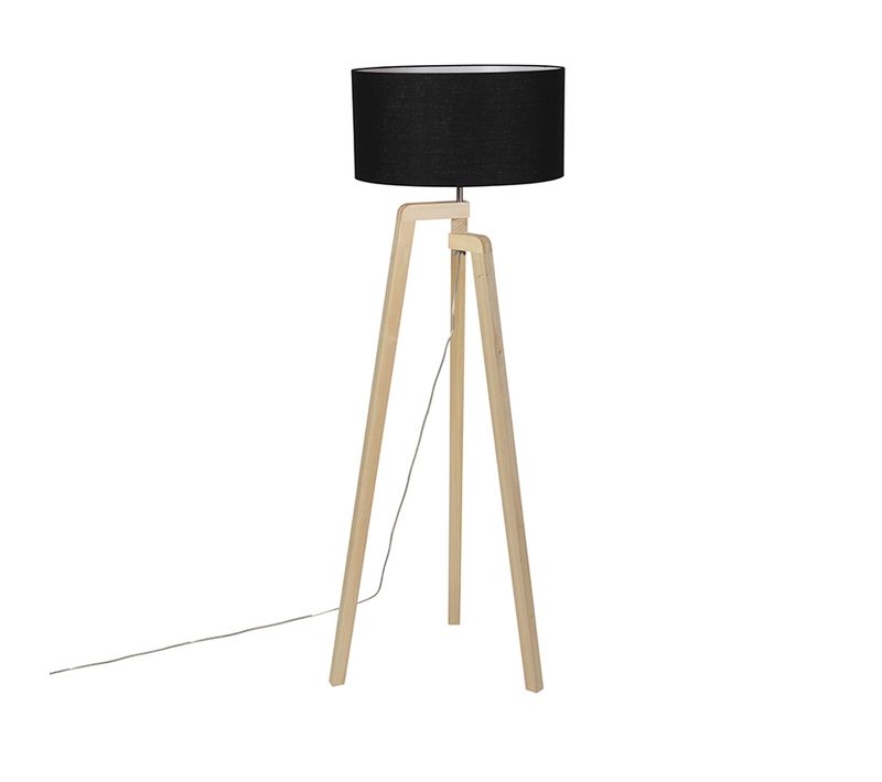 Lampadaire Moderne En Bois Avec Abat-jour Noir 45 Cm - Puros