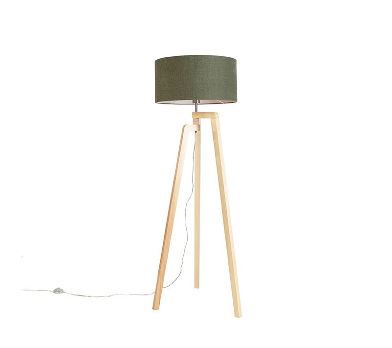 Lampadaire Tripode Bois Avec Abat-jour 50 Cm Vert - Puros
