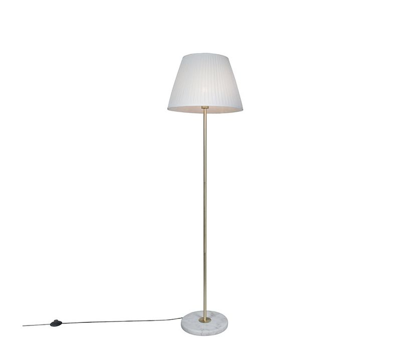 Lampadaire Rétro En Laiton Avec Abat-jour Plissé Crème 45 Cm - Kaso