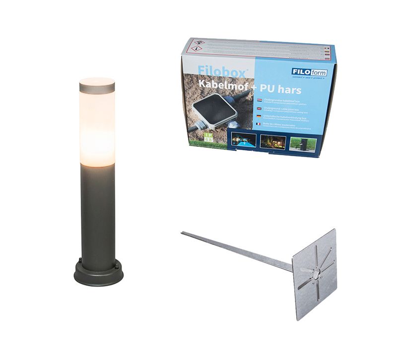 Lampadaire D'extérieur Anthracite 45 Cm Ip44 - Rox Avec Broche De Terre Et Gaine De Câble