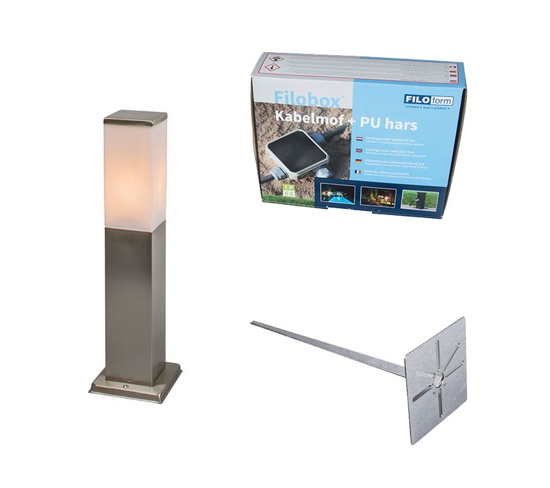 Lampadaire D'extérieur En Acier 45 Cm Ip44 - Malios Avec Piquet De Terre Et Presse-étoupe