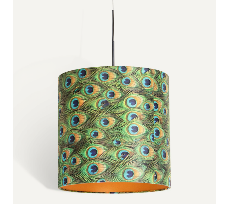 Suspension Avec Abat-jour Velours Paon Et Doré 40 Cm - Combi