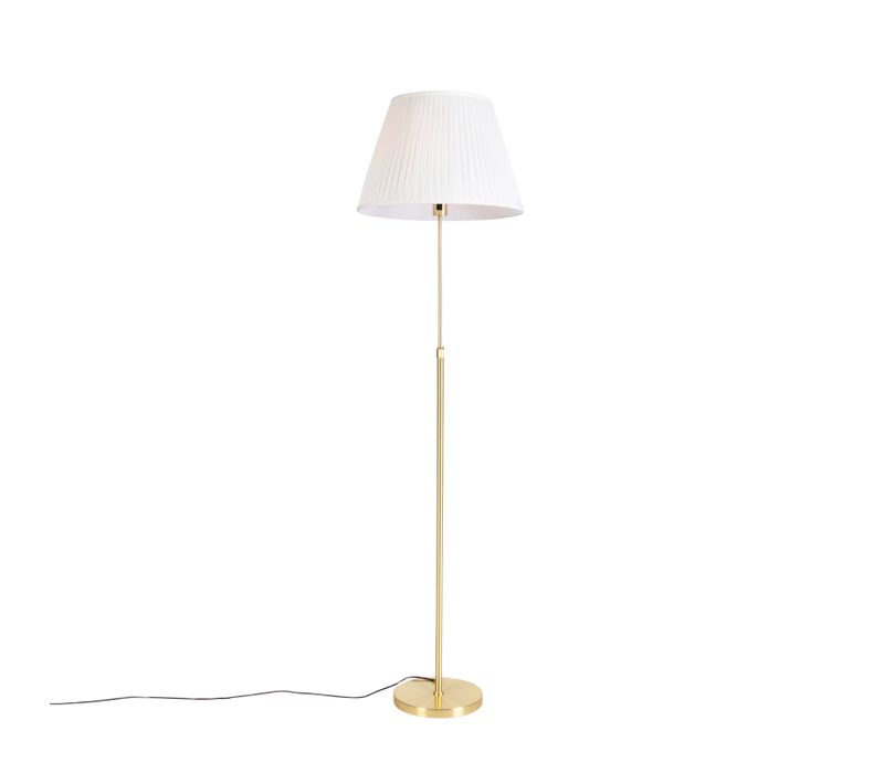 Lampadaire Or / Laiton Avec Abat-jour Plissé Crème 45 Cm - Parte
