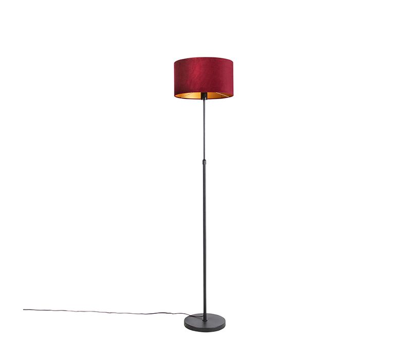 Lampadaire Noir Avec Abat-jour En Velours Rouge Avec Or 35 Cm - Parte