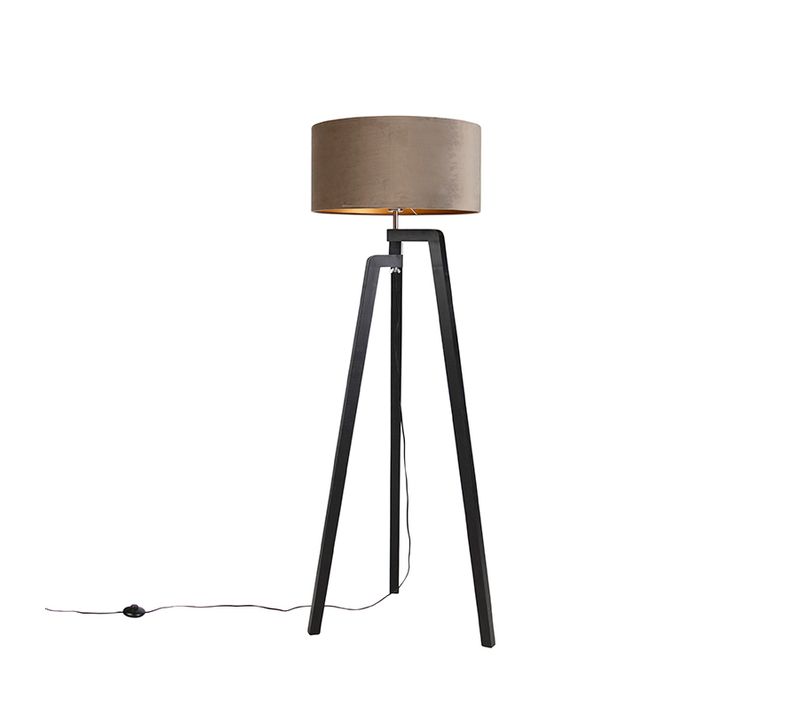 Lampadaire Trépied Noir Avec Abat-jour Taupe Et Or 50 Cm - Puros