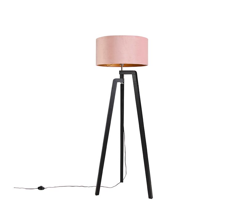 Lampadaire Trépied Noir Avec Abat-jour Rose Et Or 50 Cm - Puros