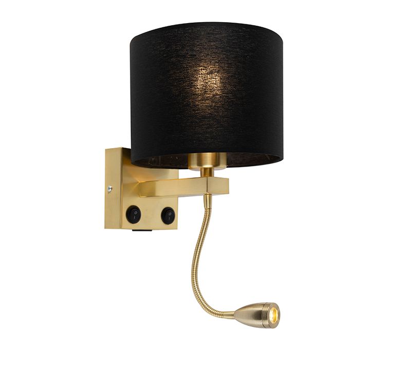 Applique Art Déco Or Avec USB Et Abat-jour Noir - Brescia