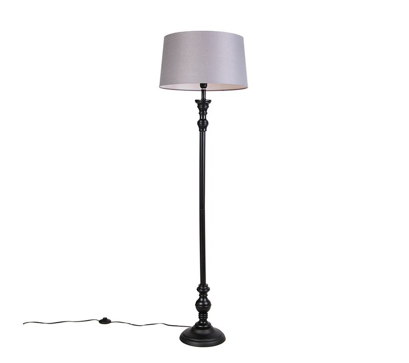 Lampadaire Noir Avec Abat-jour En Lin Gris 45 Cm - Classico