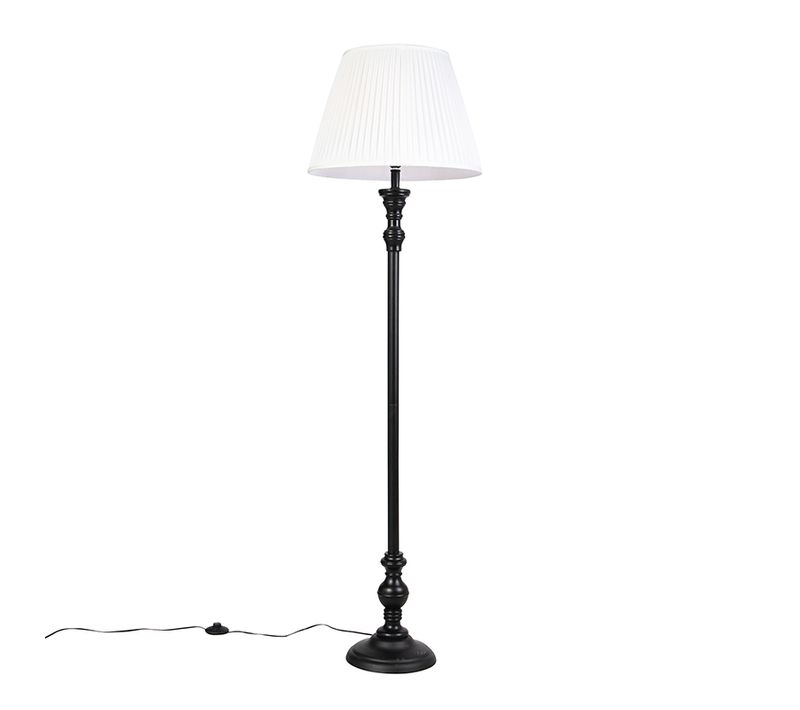 Lampadaire Noir Avec Abat-jour Plissé Blanc 45 Cm - Classico