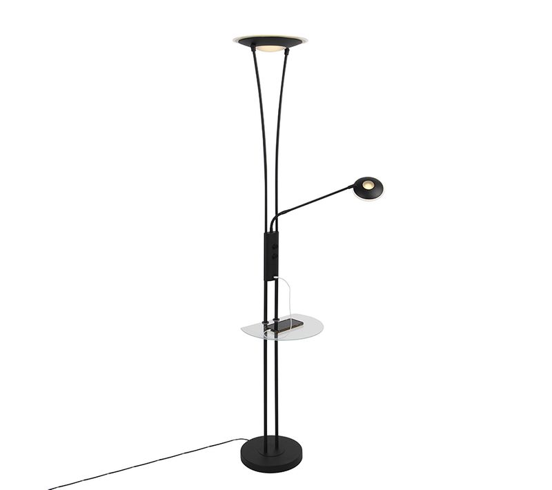 Lampadaire Noir Avec Bras De Lecture Avec LED Et Port USB - Sevilla