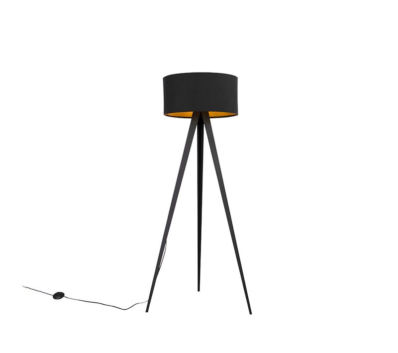 Lampadaire Noir Avec Abat-jour Noir Et Intérieur Doré - Ilse