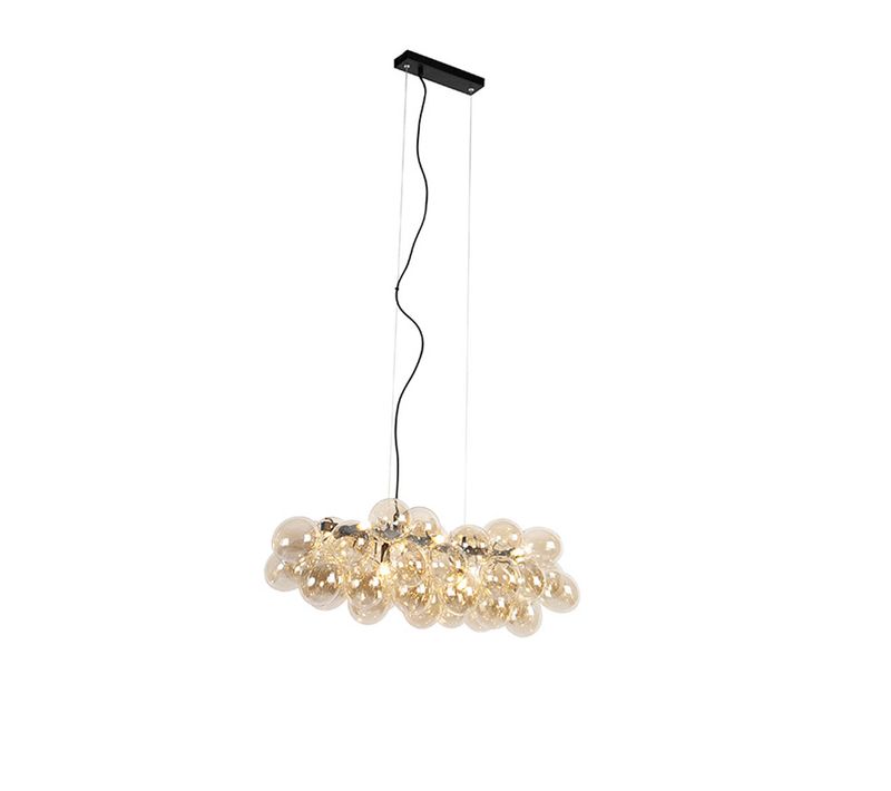 Suspension Design Noire Avec Verre Ambre 8 Lumières - Uvas