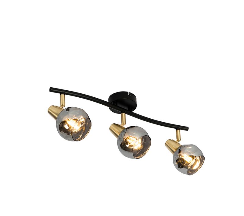 Plafonnier Doré 56 Cm Avec Verre Fumé 3 Lumières - Vidro