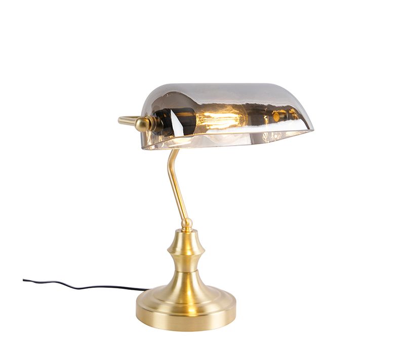 Lampe De Notaire Classique Dorée Avec Verre Miroir Fumé - Banker