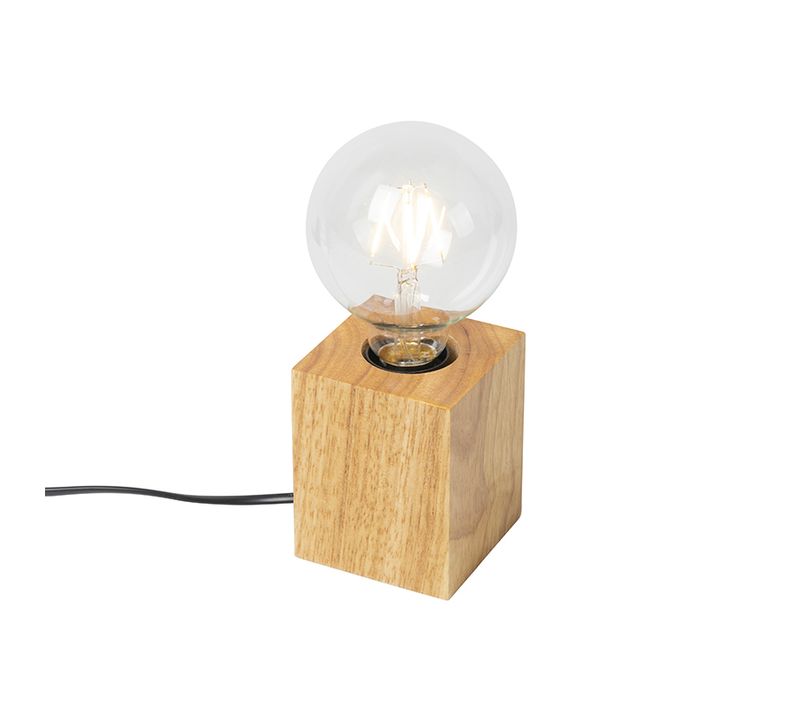 Lampe De Table Rustique En Bois Naturel - Bloc