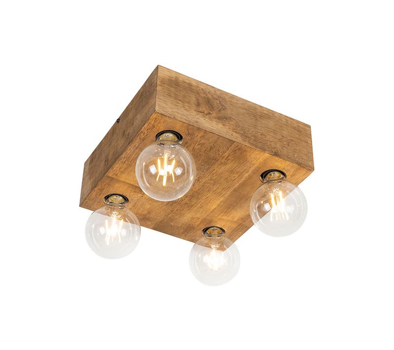 Plafonnier Rustique En Bois Vintage 4 Lumières - Bloc
