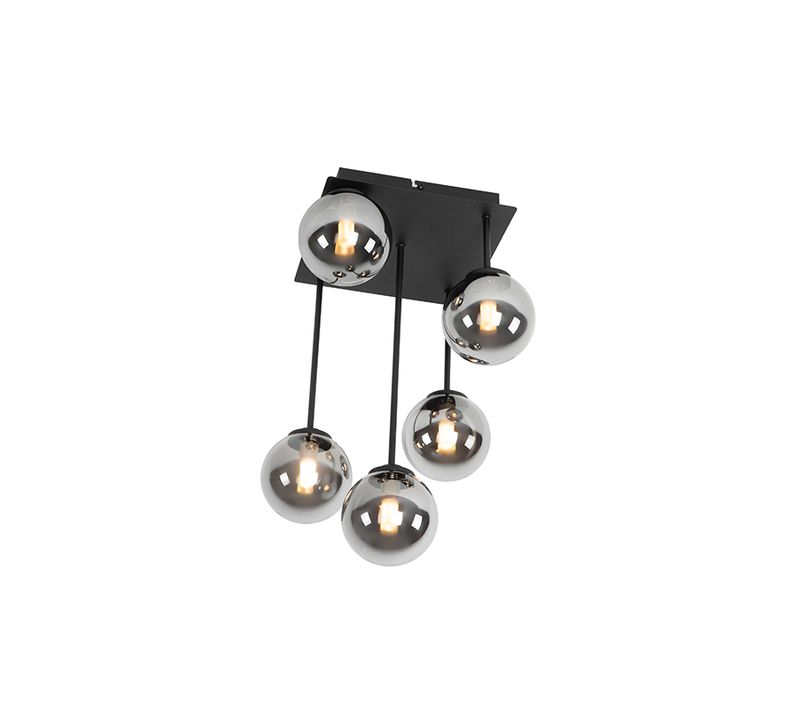 Plafonnier Moderne Noir 5 Lumières Avec Verre Fumé - Athènes