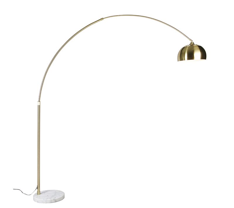 Lampadaire Arc En Laiton Avec Base Réglable En Marbre Blanc - XXL