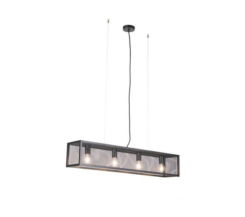 Suspension Intelligente Industrielle Noire Avec 4 Ampoules Wifi A60 - Cage Wire
