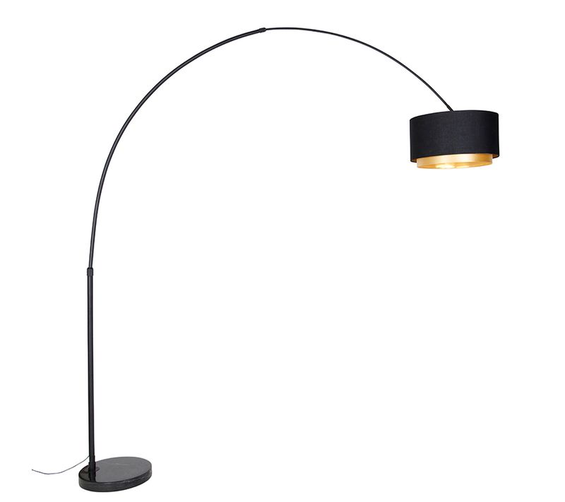Lampadaire Arc Moderne Noir Avec Abat-jour Duo Noir Et Or - XXL