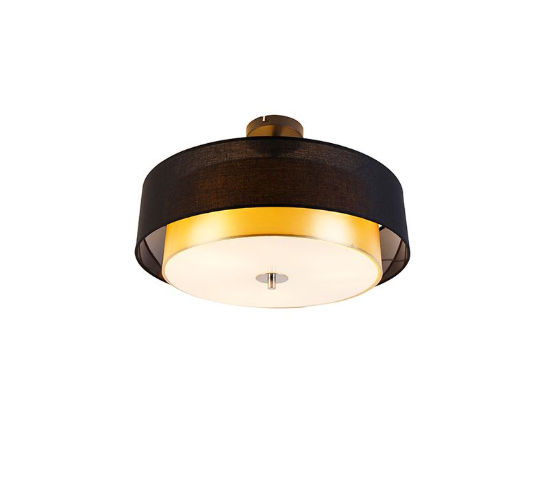 Plafonnier Moderne Noir Avec Or 50 Cm 3 Lumières - Drum Duo